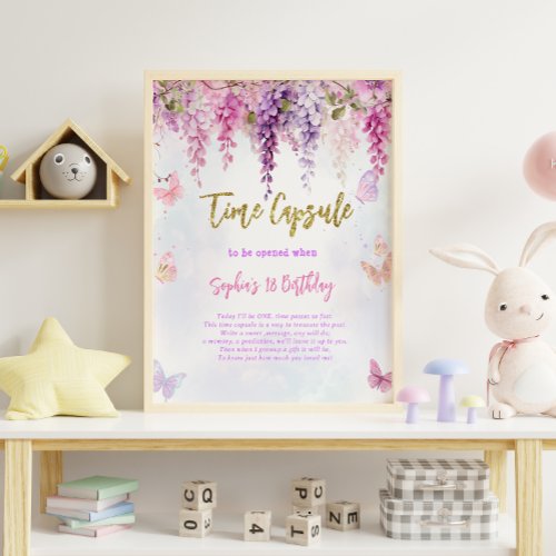Wisteria Glitter Butterfly Birthday Time Capsule Poster
