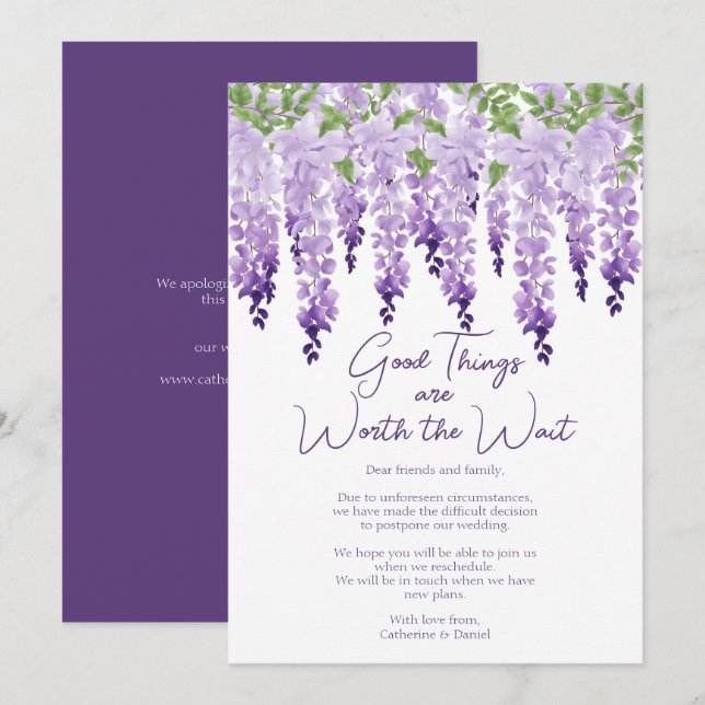 Wisteria Good Things Worth The Wait Wedding Holiday Card (Front/Back)