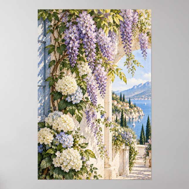 Wisteria Hydrangea Lakeside Garden Wall Art (Front)