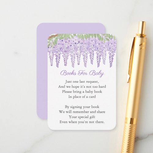 Wisteria Lavender Floral Book Request Baby Shower Enclosure Card