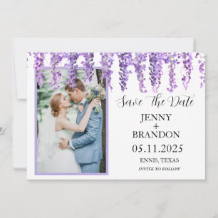 Wisteria Lavender Purple Floral Photo Elegant Save The Date