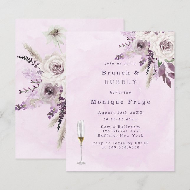 Wisteria Lavender Rose Brunch & Bubbly Invites (Front/Back)