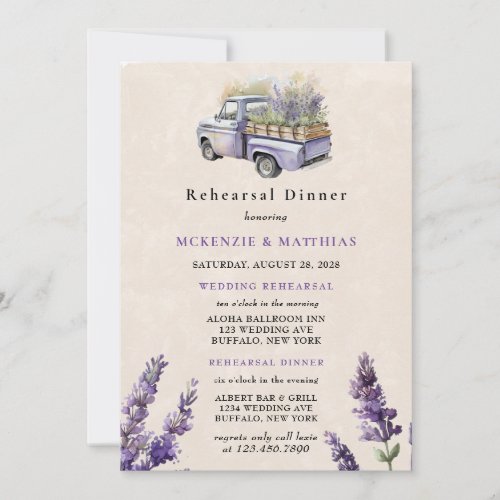 Wisteria Lavender Vintage Truck Rehearsal Dinner Invitation