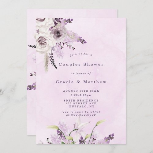 Wisteria Lavender White Rose Couples Shower Invite