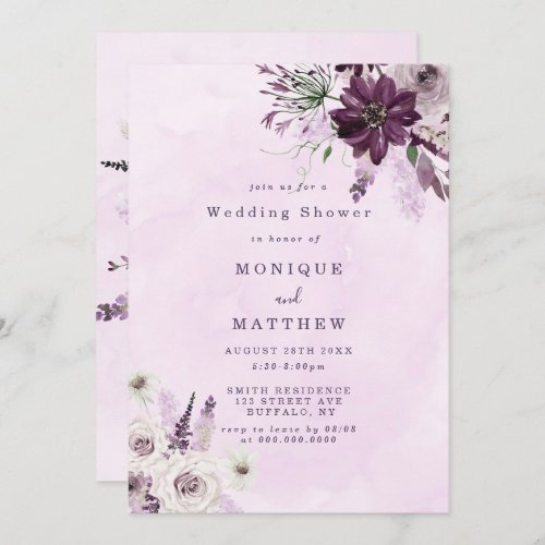 Wisteria Lavender White Rose Wedding Shower Invite