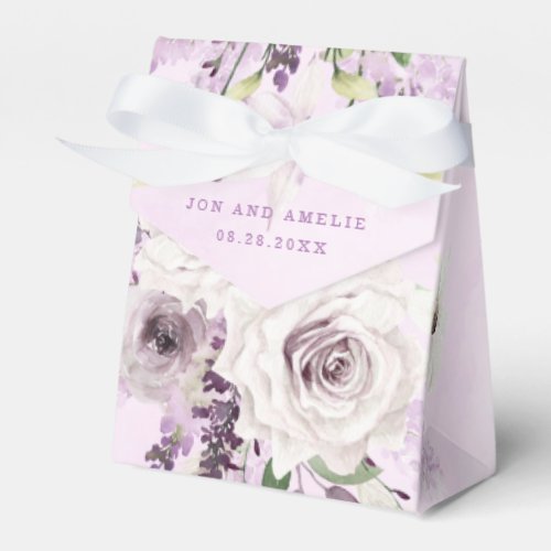 Wisteria Lavender White Roses Chic Wedding  Favor Boxes