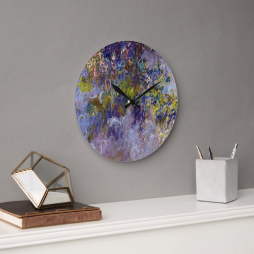 Wisteria left half by Claude Monet Large Clock