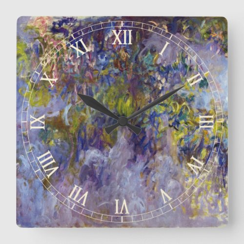 Wisteria left half by Claude Monet Square Wall Clock