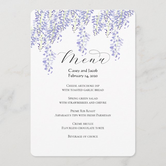 Wisteria Menu for Weddings or Events (Front)