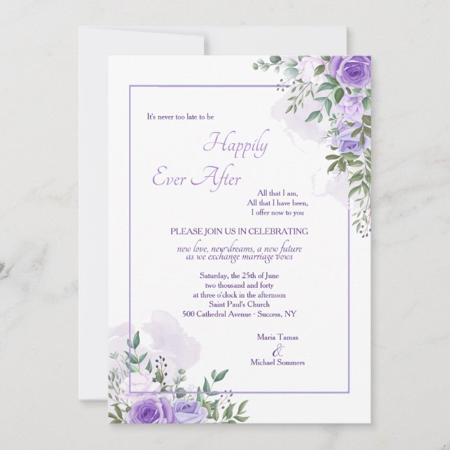 Wisteria Never Too Late Wedding Invitation (Front)