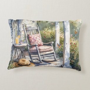 Wisteria Porch Rocking Chair Scene Accent Pillow