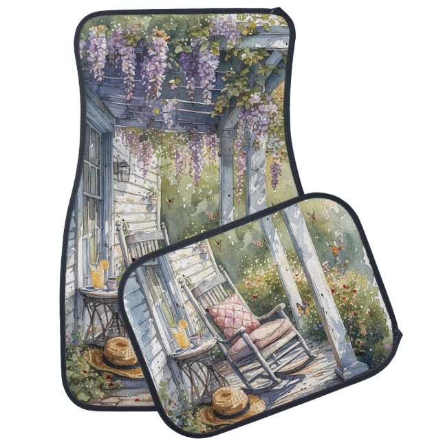 Wisteria Porch Rocking Chair Scene Car Floor Mat (Set)