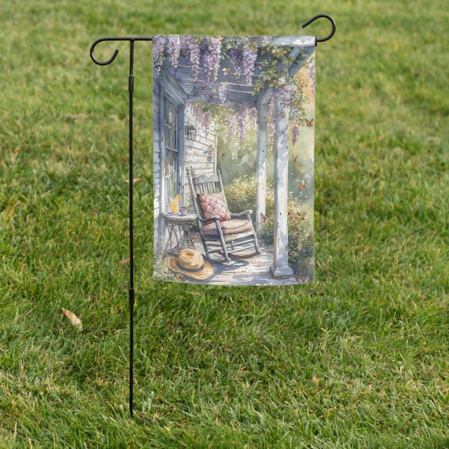 Wisteria Porch Rocking Chair Scene Garden Flag (In SItu)