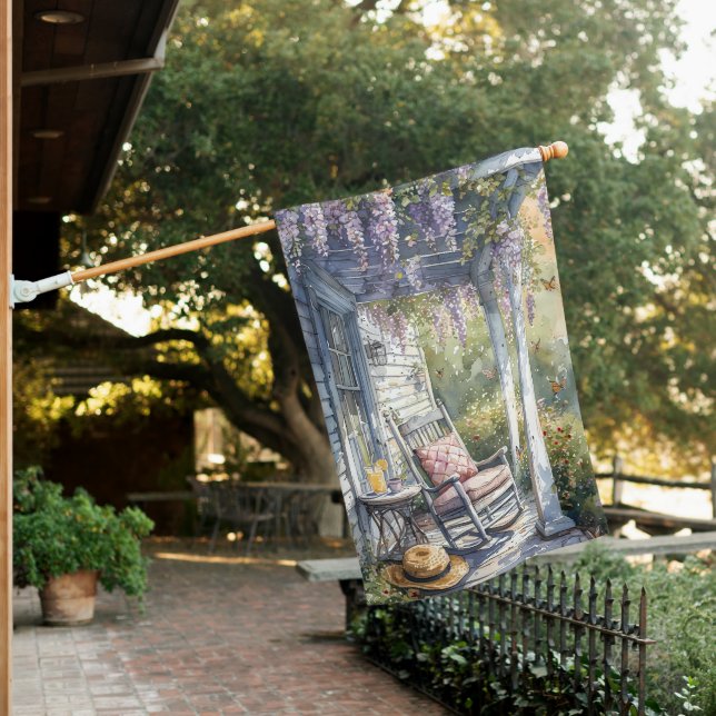 Wisteria Porch Rocking Chair Scene House Flag (In SItu)