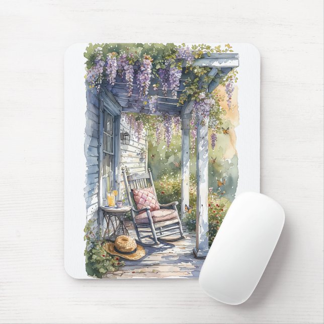 Wisteria Porch Rocking Chair Scene Mouse Pad (With Mouse)