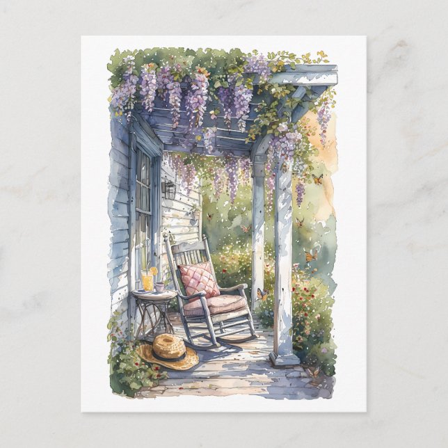 Wisteria Porch Rocking Chair Scene Postcard (Front)