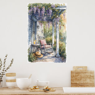 Wisteria Porch Rocking Chair Scene Poster