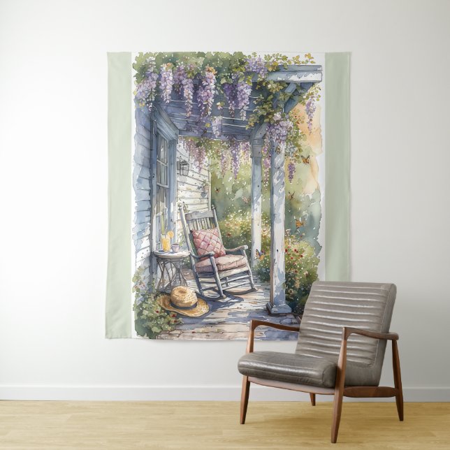 Wisteria Porch Rocking Chair Scene Tapestry (In Situ)