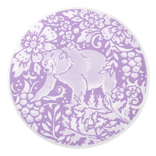 Wisteria Purple Bear Floral Forest Woodland  Ceramic Knob