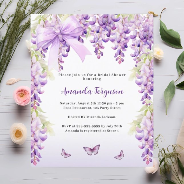 Wisteria purple bow Bridal Shower invitation (Creator Uploaded)