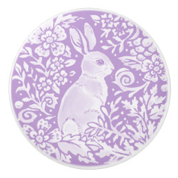Wisteria Purple Bunny Rabbit Woodland Floral  Ceramic Knob