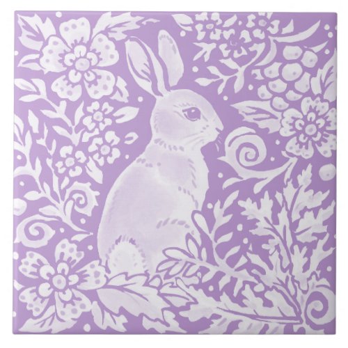 Wisteria Purple Bunny Rabbit Woodland Floral Ceramic Tile