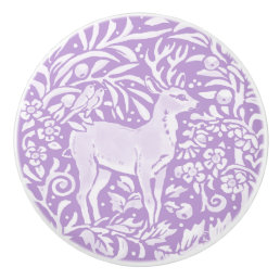 Wisteria Purple Deer Bird Floral Forest Woodland Ceramic Knob