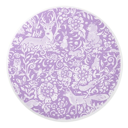 Wisteria Purple Deer Fox Rabbit Woodland Animal Ceramic Knob