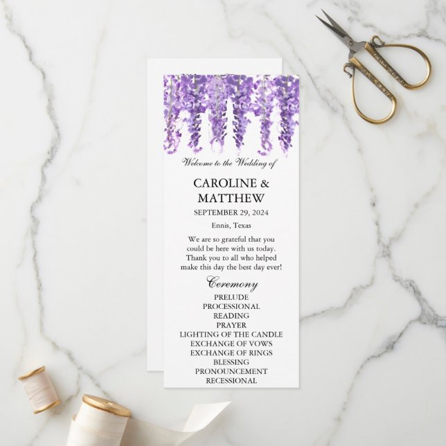 Wisteria Purple Floral Elegant Lavender Wedding  Program (Front/Back In Situ)