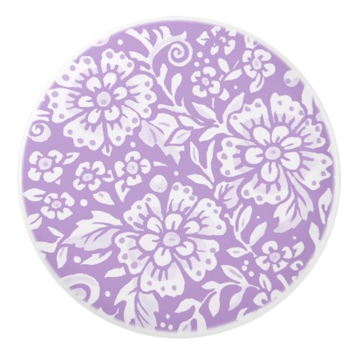 Wisteria Purple Floral Leaves Woodland Pretty Ceramic Knob