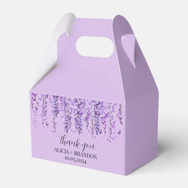 Wisteria Purple Floral Modern Wedding Favor Boxes (Front Side)