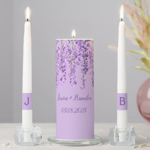 Wisteria Purple Floral Monogram Wedding Unity Candle Set