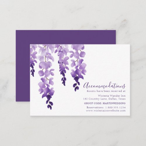 Wisteria Purple Floral Wedding Hotel Accommodation Enclosure Card
