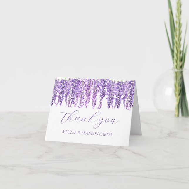 Wisteria Purple Floral Wedding Thank you  Card (Front)