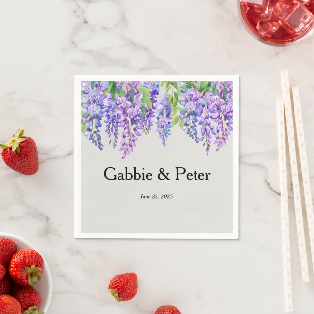 Wisteria Purple Flowers Botanical Garden Wedding Napkins (Insitu)