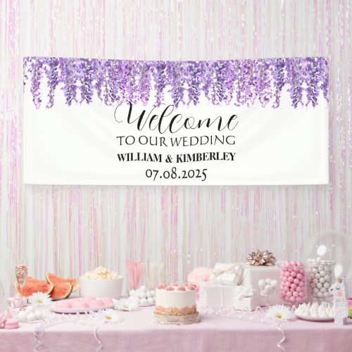Wisteria Purple Flowers Elegant Wedding Banner