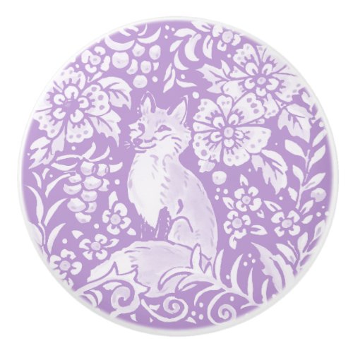 Wisteria Purple Fox Floral Forest Woodland Ceramic Knob