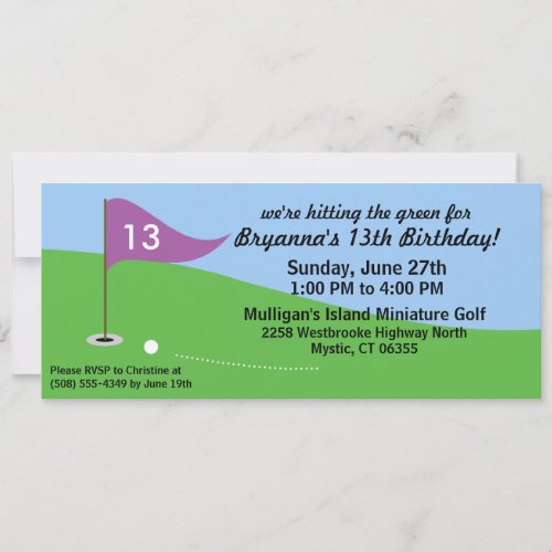 Wisteria Purple Hit the Green Golf Birthday Party Invitation