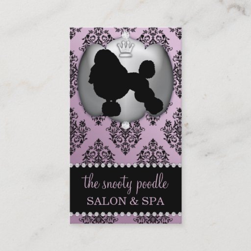 Customizable Wisteria Purple Jeweled Damask Dog Grooming/Spa Business Card Template