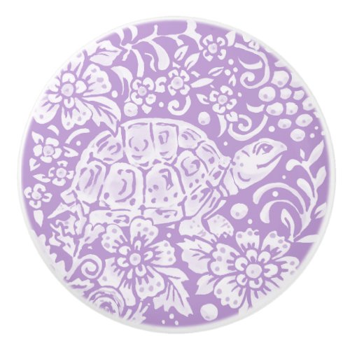 Wisteria Purple Turtle Floral Forest Woodland Ceramic Knob