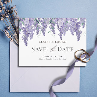 Wisteria Purple Watercolor Wedding Save the Date Invitation