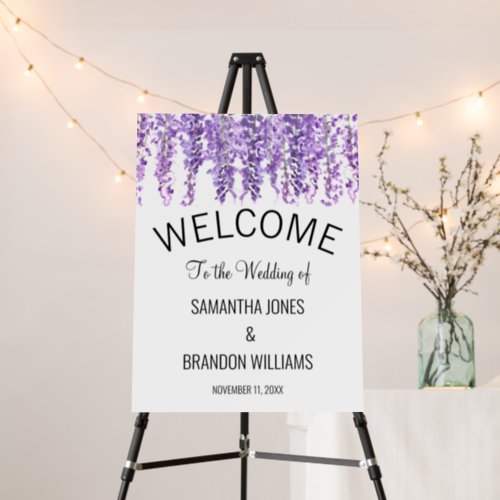 Wisteria Purple Wedding Floral Welcome Sign 