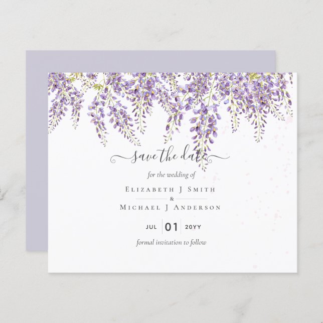 Wisteria Purple Wedding Save Dates BUDGET (Front/Back)