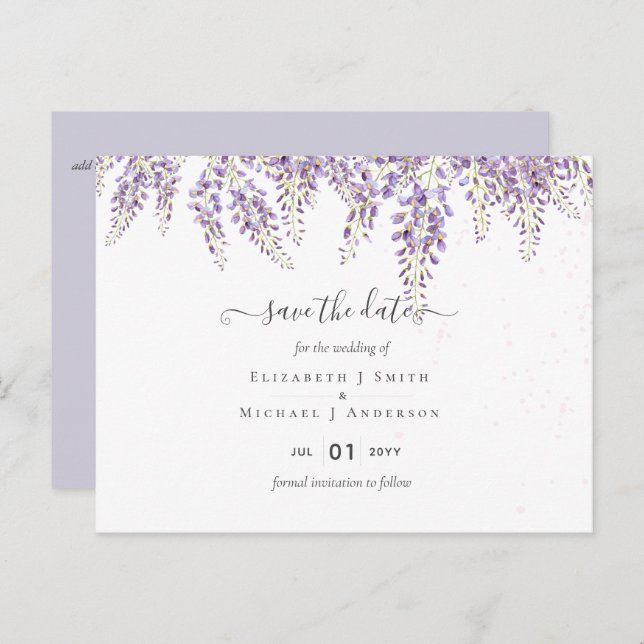 Wisteria Purple Wedding Save Dates Postcard (Front/Back)