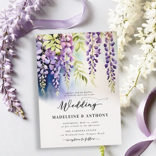 Wisteria Romantic Garden Party Purple Boho Wedding Invitation