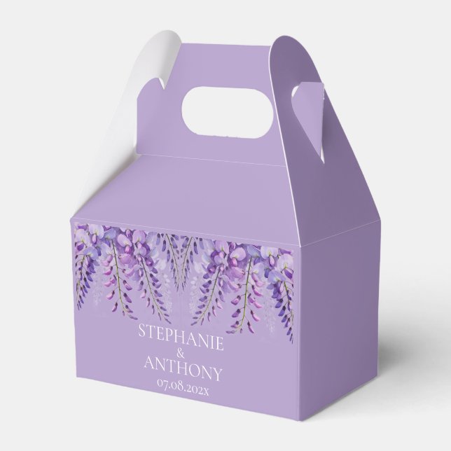 Wisteria Rustic Purple Floral Elegant Wedding Favor Boxes (Front Side)