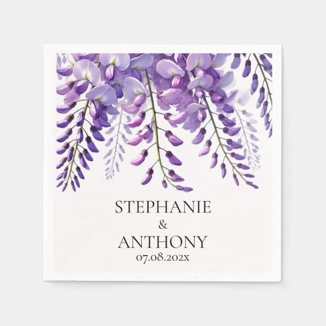 Wisteria Rustic Purple Floral Elegant Wedding Napkins (Front)