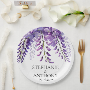 Wisteria Rustic Purple Floral Elegant Wedding Paper Plates