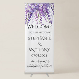 Wisteria Rustic Purple Floral Elegant Wedding Retractable Banner