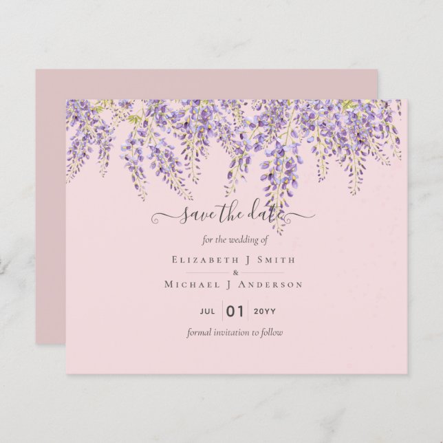 Wisteria Save Dates Dusty Pink Wedding BUDGET (Front/Back)